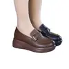 Mocassins retrô de couro macio com sola grossa, novos sapatos plataforma confortáveis femininos de bico redondo para o outono de 2026