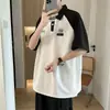 Polo de bloques de color, manga corta, unisex, estilo retro americano, camiseta de peso pesado, nueva colección de verano, streetwear de moda, mangas de tres cuartos