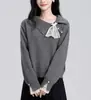 Suéter de Encaje Irregular Patchwork para Mujer 2026 Primavera y Otoño Nueva Moda Elegante Versátil Camisa Base de Punto