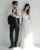 Vestido de Noiva Leve Estilo Coreano, Cetim, Design Simples Sem Alças, Sensação de Nicho de Luxo, Efeito Emagrecedor, Adequado para Sessões de Fotos em Estúdio, Elegante Vestido de Noite para Mulheres