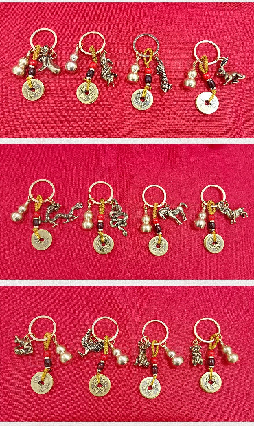 复古做旧十二生肖五帝钱黄铜挂件个性立体生肖小铜器葫