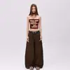 Calça Cargo Casual Laranja # Marrom Infantil Desconstruída de Perna Larga para Mulheres, Caimento Solto, Emagrecimento, Fashion, Tendência, Versátil.