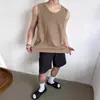 2026 Verano Nuevo Estilo Perezoso Casual Holgado Canalé Sin Mangas Camiseta Sin Mangas Chaleco Color Sólido Hombre Tendencia