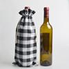 Bolsa de vino de lino transfronteriza, bolsa navideña a cuadros para botellas de vino, bolsa de regalo con cordón.