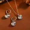 Colar Europeu Série Oceano Golfinho Concha Strass Pérola para Mulheres Corrente de Aço Inoxidável Levemente Luxuosa Conjunto de Brincos