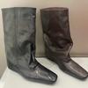 Botas Western Quadradas Retro Estilo Coreano Outono/Inverno 2025 para Mulheres com Salto Escondido, Botas de Cavaleiro de Puxar, Botas Curtas Franzidas