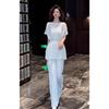Conjunto de Vestido Blanco con Tirantes Finos Cintura Estrecha Forma de Pera Francesa Minimalista Único de Cintura Alta Vestido de Cita para Mujer Verano