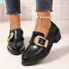 Hebilla de cinturón estilo retro británico, mocasines de tacón grueso para commuting para mujer, nuevos zapatos de tacón alto de punta redonda para mujer, primavera 2026