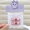 Uñas postizas de corazón esmerilado color taro a cuadros de dibujos animados con lazo, juguetonas y dulces, extraíbles, para manicura infantil