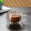 Copo Simples Transparente Doméstico para Suco Bebida Café Latte Chá de Flores Formato de Ovo Listras Verticais Camada Dupla Copo de Vidro de Alto Borossilicato