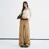 Jeans casuales de estilo americano color caqui transfronterizos con bolsillos tridimensionales para mujer, nuevo modelo de principios de otoño 2026 con diseño de múltiples tachuelas