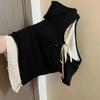 Estilo Ballet Diseño Puro Deseo Dulce Hombro Derecho Falso Dos Piezas Manga Corta Camiseta de Verano Ajustado Top de Hongos para Mujer Estilo Corto