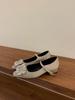 Zapatos Mary Jane Plateados de Tacón Grueso Estilo Francés para Mujer, Nuevos de Primavera y Otoño 2026, Punta Cuadrada, con Pedrería, Elegantes de Tacón Alto