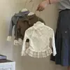 Camiseta Básica Versátil Casual para Niñas de Primavera y Otoño, Top de Manga Larga con Lunares para Bebé, Camiseta Elegante con Dobladillo de Encaje para Niños
