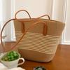 Bolsa de Palha Tecida à Mão Grande Capacidade Chapéu de Palha para Sol Feminino Bolsa de Ombro Casual Versátil para Praia