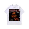 Camiseta de manga curta com estampa de retrato de rap hip hop americano pesada lavada lavada