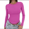 2026 Amazon nueva camiseta básica versátil de manga larga con cuello redondo, corte ajustado, estilo europeo y americano, para primavera y otoño, color liso, corte ajustado para mujer
