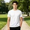 Camiseta de manga corta para hombre, color sólido blanco y negro, peso pesado de poliéster-algodón de 180 g, marca de moda, corte holgado, camiseta básica versátil, Verano 18