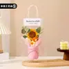 Miniramo de Hilo Tejido a Mano, Cubo Redondo Rosa, Flores Eternas Simuladas Tejidas, Decoración de Escritorio, Regalo de Vacaciones