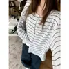 Cardigã longo de manga comprida, versátil, descontraído e casual, estilo coreano para o início do outono, com listras contrastantes, uma peça de outer wear leve com mangas compridas listradas