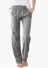 Pantalones Largos Casuales Holgados de Pierna Ancha con Cordón de Color Sólido de Algodón y Lino para Mujer Estación Independiente Pantalones de Pierna Ancha de Comercio Exterior