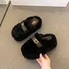 Pantuflas peludas de tamaño pequeño, suela gruesa, que aumentan la altura, punta cerrada, sin talón, para mujer, nuevo estilo invierno 2026, forradas de felpa, para usar en exteriores, pantuflas de algodón con plataforma
