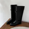 Botas Largas de Caña Alta Dongdaemun Coreanas Botas de Mujer 2026 Otoño/Invierno Nuevo Estilo Botas de Caña Ancha Botas de Montar Retro Hebilla Dorada Pequeña Mujer