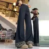 Jeans de Talla Grande para Chicas Gorditas, Parches a Cuadros, Dobladillo Enrollado, Pierna Recta, Holgados, Adelgazantes, Casuales, Pantalones de Pierna Ancha hasta el Suelo