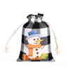 Bolsa de algodón para regalo de Navidad con bolsillo fruncido, caramelo, cuadros, algodón y lino, bolsa pequeña con cordón, bolsa de algodón a cuadros fruncida en stock
