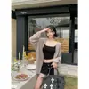 Moda retro estilo coreano manga larga seda de hielo tejido verano holgado ligero versátil chaqueta cárdigan elegante top chal