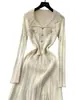 Vestido de Malha Metálica Estilo Boneca, Manga Curta e Manga Longa, Moda de Alto Padrão Estilo Chanel Transfronteiriço, Vestido Longo Emagrecedor de Outono
