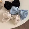 Presilha de Cabelo com Laço de Cetim Estilo Coreano com Toque de Luxo, Grampo Exquisito para Cabelo Semi-Preso, Presilha Reta para Rabo de Cavalo Alto, Acessório de Cabelo com Presilha de Mola