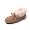 Zapatos Peludos con Lazo Suave y Romántico Estilo Coreano 2025 Aumento Interno Tacón Bajo Punta Redonda Gamuza de Vaca Zapatos Cálidos para Mujer