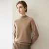 Versátil Reductor de Edad 100% Cachemira Tejido para Mujer Cuello Semi-alto Engrosado Suéter Básico Versátil para el Trabajo Top Holgado