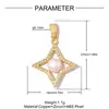 Pingente de Cobre com Zircônia e Concha de Pérola Artificial DIY para Mulheres, Colar Estrela Flor Folha, Pingente de Joia Banhado a Ouro Real 18K