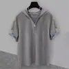 2025 Verano Tendencia Nueva Marca Americana Cremallera con Capucha Manga Corta Camiseta Moda Masculina Casual Media Manga Empalme Estilo Urbano