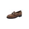 Mocassins de lã de coelho com forro de lã quente estilo retrô francês, bico redondo, salto baixo, 2023, sapatos confortáveis de inverno com trava de metal