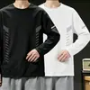 [Esencial de Otoño] Camiseta de Manga Larga con Cuello Redondo, Color Sólido Versátil de Corte Holgado para Hombre, Top Informal de Marca de Moda para Otoño