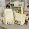 Mochila dopamina estrella dulce estilo coreano, diseño color-block de alto valor, adecuada para estudiantes de primaria de 3º a 5º grado, un juego de dos piezas que incluye una mochila