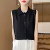 Ropa interior sin mangas con solapa CAMISA POLO uso transfronterizo chaleco otoño cuello POLO usar cárdigan de punto en capas temperamento femenino