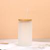 Vaso Mason Sublimación Transfronterizo Una Capa Engrosado Esmerilado Degradado Tarro de Vidrio de Borosilicato Alto Vaso para Agua Tapa de Bambú Popote Exterior