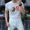 Verão 2023 Masculino Estampa Digital Strass Leopardo Marca Tendência Tops Transmissão Ao Vivo Atacado Manga Curta Algodão Mercerizado Manga Curta