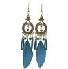 Pendientes familiares de plumas retro de venta caliente de e-commerce de fábrica, pendientes largos de plumas multicolor para vacaciones, diseño con cuentas