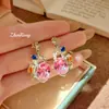 Set de Anillo Abrible con Colgante de Diamante Azul Marino Bicolor y Pendientes de Diamante Rosa Tejido Italiano Grabado Dorado Piedras Preciosas para Mujer