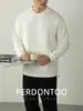 Tecelagem Waffle Premium! Camiseta Jacquard Pesado com Gola Redonda para Homem, Cor Sólida, Estilo Casual com Design de Cordão