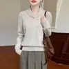 Suéter de malha de lã pura para mulheres, suéter elegante com lapela, novo estilo outono e inverno, suéter com lapela cruzada, quente e versátil
