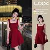 Vestido de Tirantes sin Mangas con Cuello Cuadrado Estilo Lujuria Pura de Chica Caliente para Mujer, Cintura A-Line, Falda A-Line Esponjosa, Ropa de Verano Elegante para Mujer