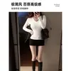 Camiseta Interior Blanca de Algodón para Mujer en Otoño e Invierno Cuello en V Se Puede Usar por Fuera Estilo Coreano Ajustada de Manga Larga Top con Forro Polar