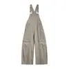 Calça Suspensa Retrô Americana Masculina Punk Marca Trendy Design Desconstruído Multi-Bolsos Senso de Design Roupa de Trabalho Calça Longa Solta Macacão