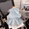 Traje de verano para niñas, coreano, de dos piezas, de alta gama, con top de botonadura sencilla y falda corta, traje estilo coreano.